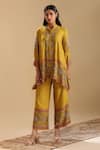 Buy_Soup by Sougat Paul_Yellow Cotton Silk Embroidery Thread Mandarin Collar Eraya Kurta And Pant Set _at_Aza_Fashions