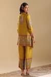 Shop_Soup by Sougat Paul_Yellow Cotton Silk Embroidery Thread Mandarin Collar Eraya Kurta And Pant Set _at_Aza_Fashions