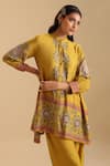 Buy_Soup by Sougat Paul_Yellow Cotton Silk Embroidery Thread Mandarin Collar Eraya Kurta And Pant Set 