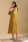 Buy_Soup by Sougat Paul_Yellow Chanderi Printed Geometric V Neck Eraya Dress _Online_at_Aza_Fashions