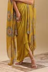 Shop_Soup by Sougat Paul_Yellow Blouse Chanderi Print Floral Cape Eraya Bloom And Draped Skirt Set _Online_at_Aza_Fashions