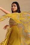 Soup by Sougat Paul_Yellow Blouse Chanderi Print Floral Cape Eraya Bloom And Draped Skirt Set _at_Aza_Fashions