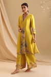 Buy_Soup by Sougat Paul_Yellow Chanderi Embroidery Floral Bloom V Eraya Flower Vine Kurta With Pant _at_Aza_Fashions