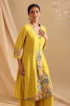 Soup by Sougat Paul_Yellow Chanderi Embroidery Floral Bloom V Eraya Flower Vine Kurta With Pant _Online_at_Aza_Fashions