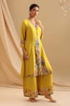 Soup by Sougat Paul_Yellow Chanderi Embroidery Floral Bloom V Eraya Flower Vine Kurta With Pant _at_Aza_Fashions