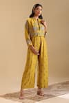 Buy_Soup by Sougat Paul_Yellow Chanderi Print Floral Jacket Collared Eraya Butti Jumpsuit With _at_Aza_Fashions