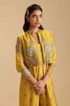 Soup by Sougat Paul_Yellow Chanderi Print Floral Jacket Collared Eraya Butti Jumpsuit With _at_Aza_Fashions