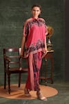 Shop_Soup by Sougat Paul_Pink Organza Print Floral Stand Collar Kaira Kaftan With Pant 