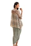 Shop_Soup by Sougat Paul_Green Crepe Print Floral Jacket Open Eraya Bloom Draped Dress With _Online_at_Aza_Fashions