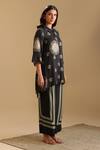 Soup by Sougat Paul_Black Cotton Silk Print Floral Collared Neck Eraya Mandala Kurta With Pant _at_Aza_Fashions