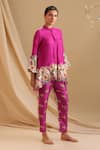 Buy_Soup by Sougat Paul_Pink Malaysian Silk Embroidery Floral Round Collar Aarani Tunic With Pant _Online_at_Aza_Fashions