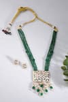 Buy_Joules By Radhika_Green Stones Floral Square Pendant Bead Necklace Set _at_Aza_Fashions