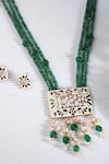 Shop_Joules By Radhika_Green Stones Floral Square Pendant Bead Necklace Set _at_Aza_Fashions