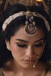 Buy_Joules By Radhika_Gold Plated Polki Mughal Half Crescent Carved Maangtikka _at_Aza_Fashions