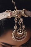 Shop_Joules By Radhika_Gold Plated Polki Mughal Half Crescent Carved Maangtikka _at_Aza_Fashions