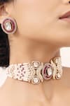Shop_Joules By Radhika_Gold Plated Pearls Polki Embellished Multi Strand Choker Necklace Set_at_Aza_Fashions