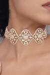 Shop_Joules By Radhika_Gold Plated Polki Embellished Floral Unit Choker Necklace _at_Aza_Fashions