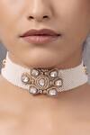 Shop_Joules by Radhika_Gold Plated Polki Embellished Floral Unit Choker Necklace_at_Aza_Fashions