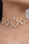 Shop_Joules By Radhika_Gold Plated Polki Pearl Embellished Carved Choker Necklace _at_Aza_Fashions