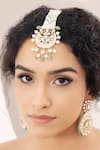 Buy_Joules By Radhika_Gold Plated Polki And Pearl Embellished Chand Maangtikka _at_Aza_Fashions