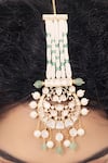 Shop_Joules By Radhika_Gold Plated Polki And Pearl Embellished Chand Maangtikka _at_Aza_Fashions