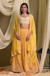 Buy_Tasuvure Indes_Yellow Georgette Embroidered Gara Blouse Reyna Lehenga Set With Cape _at_Aza_Fashions