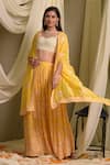 Tasuvure Indes_Yellow Georgette Embroidered Gara Blouse Reyna Lehenga Set With Cape _Online_at_Aza_Fashions