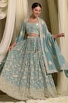 Shop_Tasuvure Indes_Blue Georgette Embroidered Gara Blouse Scoop Reyna Lehenga Set With Cape _at_Aza_Fashions