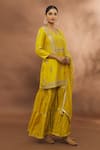 Buy_Samyukta Singhania_Yellow Chanderi, Organza Gota Patti, Tassels Floral Work Kurta Sharara Set _Online_at_Aza_Fashions
