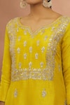 Shop_Samyukta Singhania_Yellow Chanderi, Organza Gota Patti, Tassels Floral Work Kurta Sharara Set _Online_at_Aza_Fashions