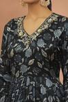 Samyukta Singhania_Black Embroidery V-neck Chevron And Floral Print Anarkali _at_Aza_Fashions