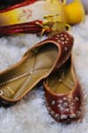 Shop_Loryphilory_Brown Embroidered Floral Juttis _at_Aza_Fashions