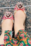 Shop_Loryphilory_Red Embroidered Ishq Floral Zardozi Juttis _Online_at_Aza_Fashions