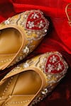 Loryphilory_Gold Embroidered Lalari Zardozi Juttis _Online_at_Aza_Fashions