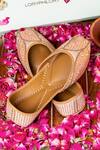 Buy_Loryphilory_Peach Embellished Sitara Leaf Sequin Juttis _at_Aza_Fashions