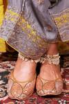 Shop_Loryphilory_Peach Embellished Sitara Leaf Sequin Juttis _at_Aza_Fashions