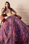 Buy_Mahima Mahajan_Purple Organza Embroidered Mirror Round Diana Floral Lehenga Set _at_Aza_Fashions