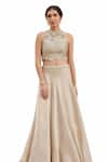 Buy_Osaa by Adarsh_Beige Tissue Silk Embroidered Zardosi Halter Crop Top And Skirt Set 