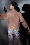 Shop_Shikha Malik_Brown Kota Doria Open Neck Bhavah Hand Pleated Shrug _at_Aza_Fashions