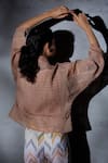 Shikha Malik_Brown Kota Doria Open Neck Bhavah Hand Pleated Shrug _Online_at_Aza_Fashions