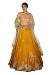 Shop_Osaa by Adarsh_Orange Organza Embroidered Zardosi Round Aari Blouse Lehenga Set 