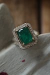 Shop_Paisley Pop_Green Stone Emerald And Cubic Zirconia Embellished Ring _at_Aza_Fashions