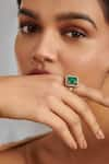 Paisley Pop_Green Stone Emerald And Cubic Zirconia Embellished Ring _Online_at_Aza_Fashions