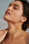 Paisley Pop_Gold Plated Kundan Embellished Choker Necklace _Online_at_Aza_Fashions