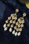 Shop_Paisley Pop_Gold Plated Pearls, Diamonds Kundan And Shell Earrings _at_Aza_Fashions