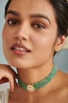 Paisley Pop_Green Polki Floral Unit Onyx Embellished Choker Necklace _Online_at_Aza_Fashions