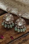 Shop_Paisley Pop_Green Polki Stone Embellished Earrings _at_Aza_Fashions