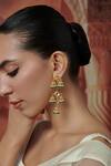 Paisley Pop_Gold Plated Pearls, Diamonds Kundan Embellished Jhumka Earrings _Online_at_Aza_Fashions