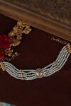 Shop_Paisley Pop_Gold Plated Phool Kundan Studded Pearl Choker _at_Aza_Fashions