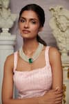 Buy_Paisley Pop_Green Doublet Stone Emerald Embellished Pearl Necklace _at_Aza_Fashions